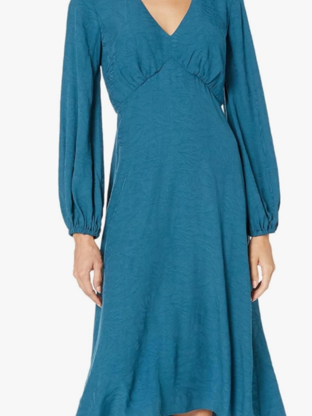 Trina Turk Shanta 100% Viscose Dress Color Ocean with ballon long sleeves Size 4